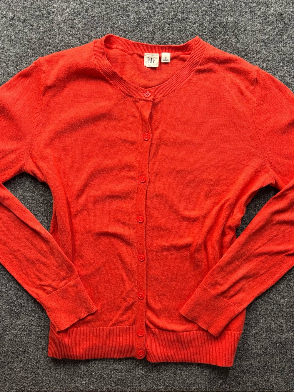 GAP Women's Orange Button-Up Crewneck Sweater